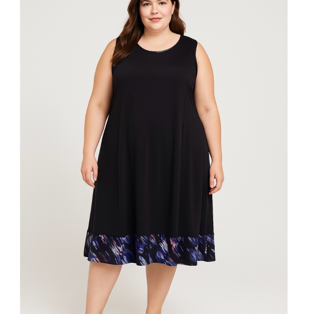 Catherines Black Purple Trim Sleeveless Shift Midi Dressโ Size 4X